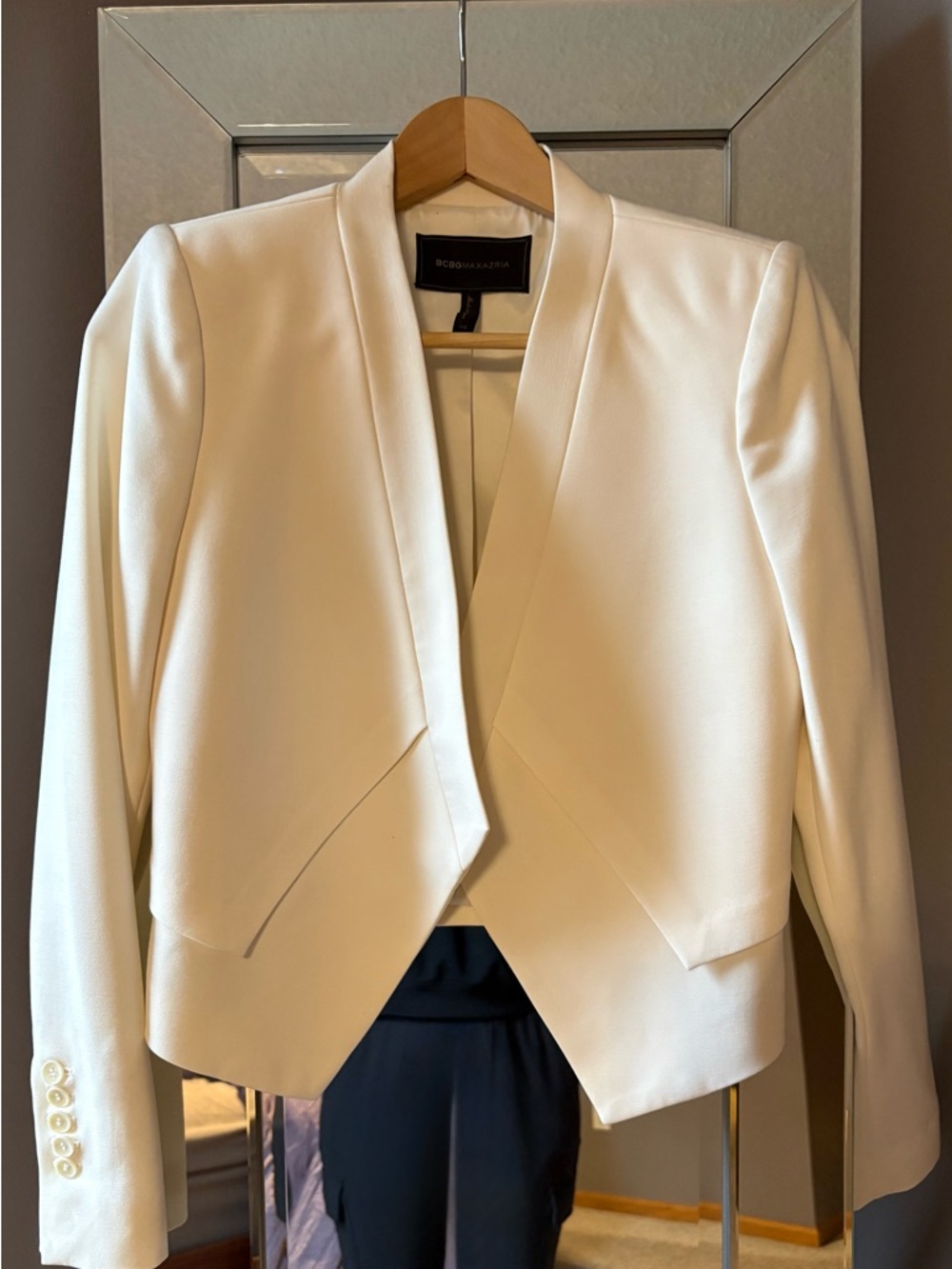 BCBGMaxAzria Cream Open-Front Cropped Blazer